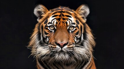 Obraz premium Head of sumateran tiger on black background face wildlife