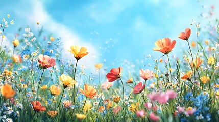 Fototapeta premium Beautiful spring meadow with grass and wild flowers