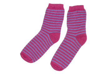 A pair of warm striped socks isolated on a white background.