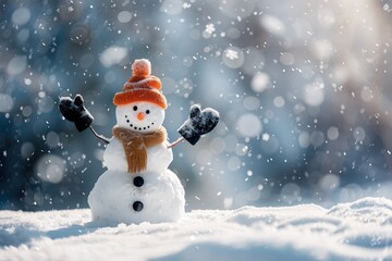 Fototapeta premium Cheerful Snowman in Winter Wonderland