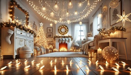 Obraz premium PNG String of LED Christmas lights string.