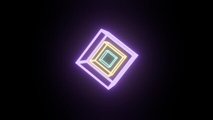 Psychedelic minimalist 3D render of three concentric wireframe cubes with glowing neon edges. Hypercube, tesseract - Powered by Adobe
