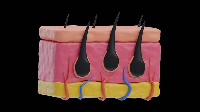 3D Animation of Hair Follicle Nerve Network | Alpha Channel