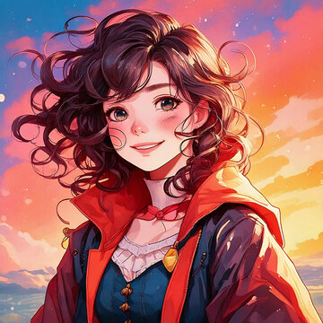 portrait of a happy victorian anime woman