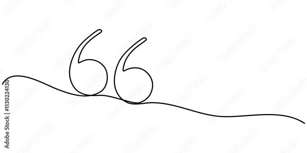 Poster Single continuous line drawing of a quote mark. One continuous line of a quote mark drawing. Vector illustration. Quote linear design, Quote in speech with commas, quotation mark in talk, continuous. 
