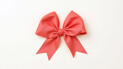 Elegant coral ribbon bow on a soft white background for gifts and decorations