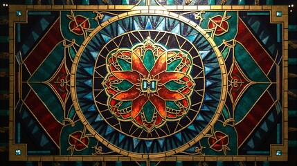 Obraz premium Art Deco revival featuring intricate mosaic design in rich jewel tones with gold inlay