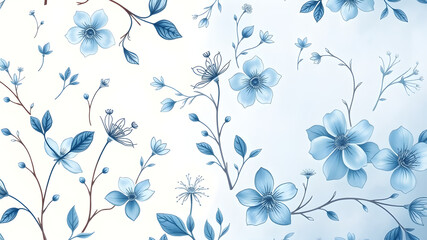 A delicate and elegant floral pattern featuring white and blue flowers 