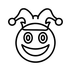 Obraz premium hilarious jester emoji icon, fools day line art, april fools icon - simple black line art icon of hilarious jester emoji, for april fools celebrations fools day vector art 