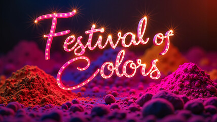 Festival of Colors text with neon typography