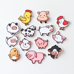 Fototapeta premium Cute Farm Animals Cartoon Stickers 