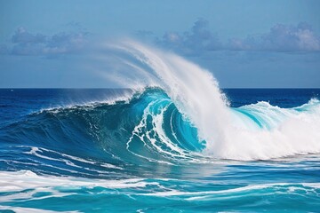 Invigorating Ocean Wave Crash in a Bright Blue Sea