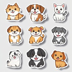 Naklejka premium Adorable Dog Stickers: A collection of nine adorable cartoon puppies with various breeds and expressions. They are perfect for scrapbooking, planners, and other craft projects.