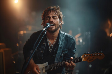 Obraz premium マイクで歌う男性