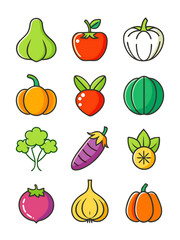 Collection Icons, radish, pumpkin, garlic, tomato, dill, parsley, on transparent background. Png File