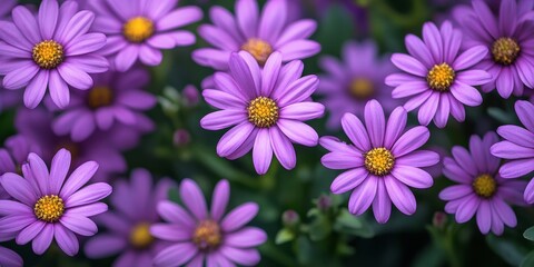 Fototapeta premium Vibrant purple marguerite blooms showcase the beauty of spring flowers, bringing a delightful touch of color to gardens and landscapes, celebrating the essence of purple marguerite blossoms.