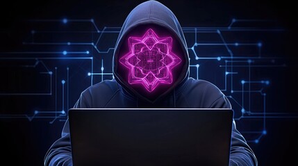 Cybersecurity breach simulation virtual environment digital art dark theme close-up view hacker concept for awareness