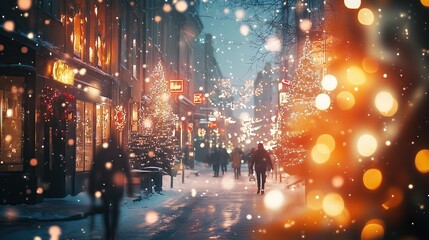 Obraz premium Happy new year banner with winter crowded street