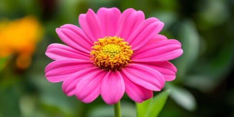 Obraz premium A vibrant pink flower displaying a striking yellow center captures attention. This pink flower s beauty and detail make it an ideal subject for nature photography, showcasing the elegance of a pink