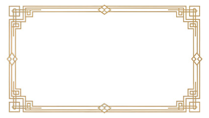 Elegant gold art deco border with intricate geometric patterns, isolated on transparency background, perfect for invitations, certificates, or decorative designs