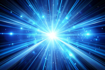 Obraz premium Vibrant blue light rays radiate outward from a central point, creating a dynamic and energetic burst against a dark background.