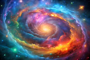 Fototapeta premium A vibrant and colorful galaxy spiral swirling with stars and cosmic dust, showcasing the beauty of the universe in vivid hues.