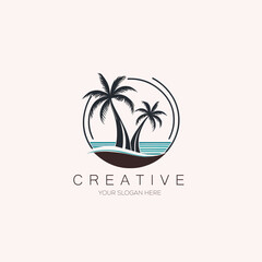 Obraz premium Travel logo with Coconut tree Vector logo design