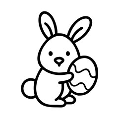 Fototapeta premium bunny holding an egg icon, easter day line art, easter day icon - simple black line art icon of bunny holding an egg, for easter day celebrations. easter day vector art.
