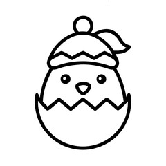chick with eggshell hat icon, easter day line art, easter day icon - simple black line art icon of chick with eggshell hat, for easter day celebrations. easter day vector art.