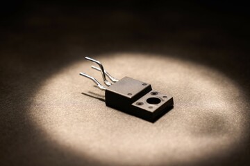 スポットライトに照らされた半導体トランジスタ