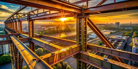 Fototapeta premium Aerial Photography Steel Beam Joint Support Construction Engineering Structure Industrial Strength Metalwork