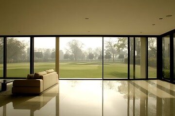 Fototapeta premium Modern living room golf course view luxury home