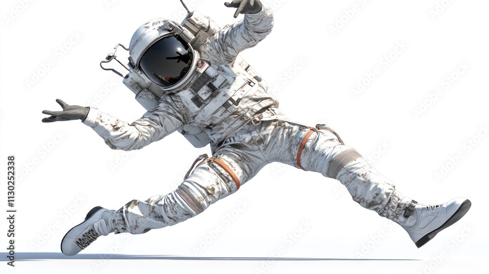 Aufkleber an astronaut in a dynamic pose, showcasing space exploration and movement.