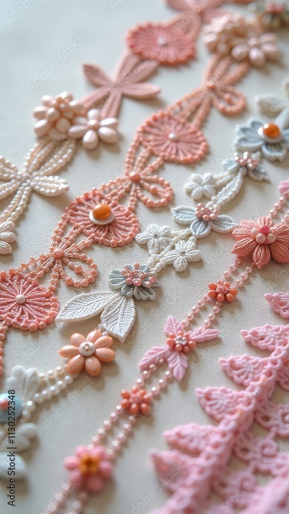 Poster a close up of buttons and lace with a pink background