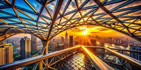 Fototapeta premium Aerial View Steel Beam Roof Structure Construction Industrial Architecture Engineering Design Blueprint Metal Beams 