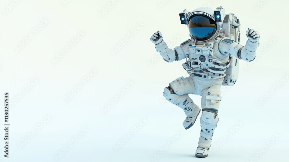 Aufkleber A joyful astronaut in a spacesuit striking a playful pose against a light background.