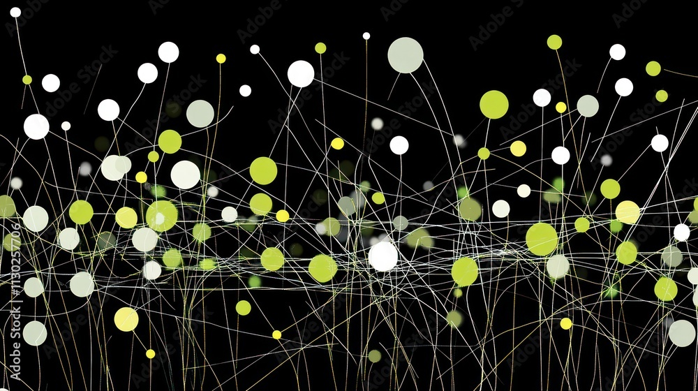 Poster Abstract visual of interconnected lines and circles, suggesting a network or growth pattern.