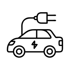 electric car icon, earth day line art, earth day icon - simple black line art icon of electric car, symbolizing earth day celebrations. earth day vector art.