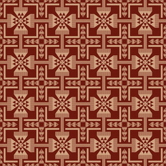 Red-gold Native American geometric pattern. Vector colorful aztec southwestern geometric shape seamless pattern. Ethnic geometric pattern use for textile, home decoration elements, upholstery, etc.