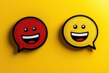 Cheerful Cartoon Speech Bubbles on Yellow Background: Expressive Communication