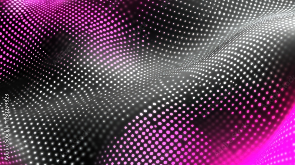 Poster abstract wave pattern with dots in black, white, and pink colors.