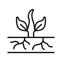 soil with roots icon, earth day line art, earth day icon - simple black line art icon of soil with roots, symbolizing earth day celebrations. earth day vector art.