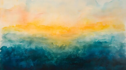 Abstract Watercolor Painting Of A Sunset Over Water