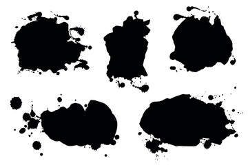 Artistic Black Ink Spray Stains and Blots. Ink splashes banners set with drops blots and spray stains. Abstract grunge effect for banners, ad, website, posters