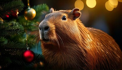 クリスマスツリーとカピバラ