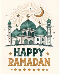 Fototapeta premium Ramadan Mubarak Poster with Moon and Stars Theme