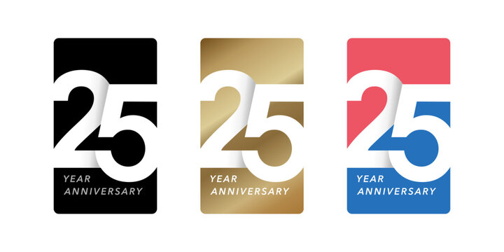 25th Anniversary 3 Logo Styles. Logotype, Company, Business Anniversary, Celebrate and Congratulations. Vector Illustration.