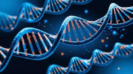 Detailed 3D DNA Double Helix Model Against a Dark Blue Background