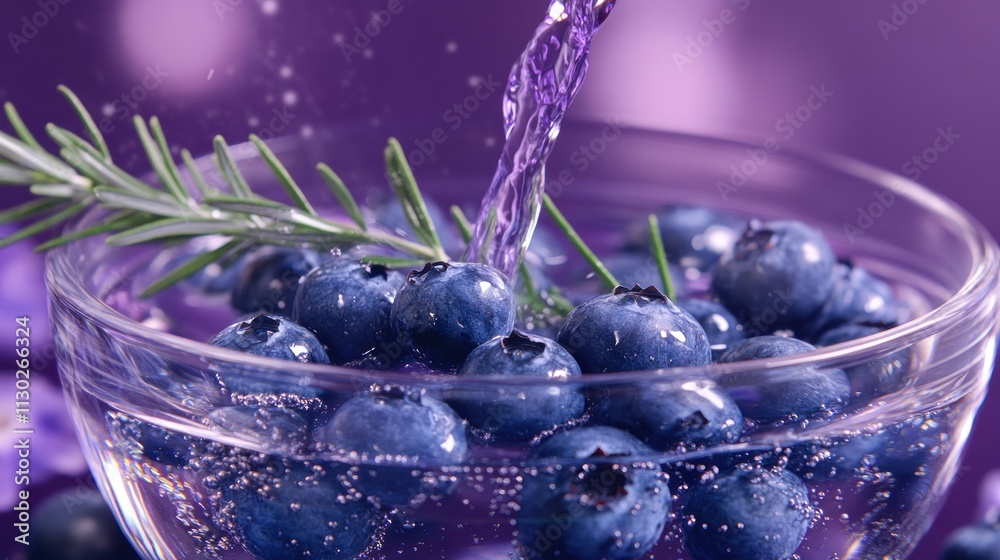 Poster A refreshing drink with blueberries and herbs in sparkling water.