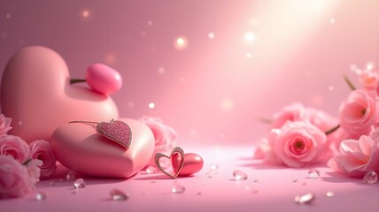 Romantic background in pink tones, hearts, bokeh, tenderness. Valentine's Day concept